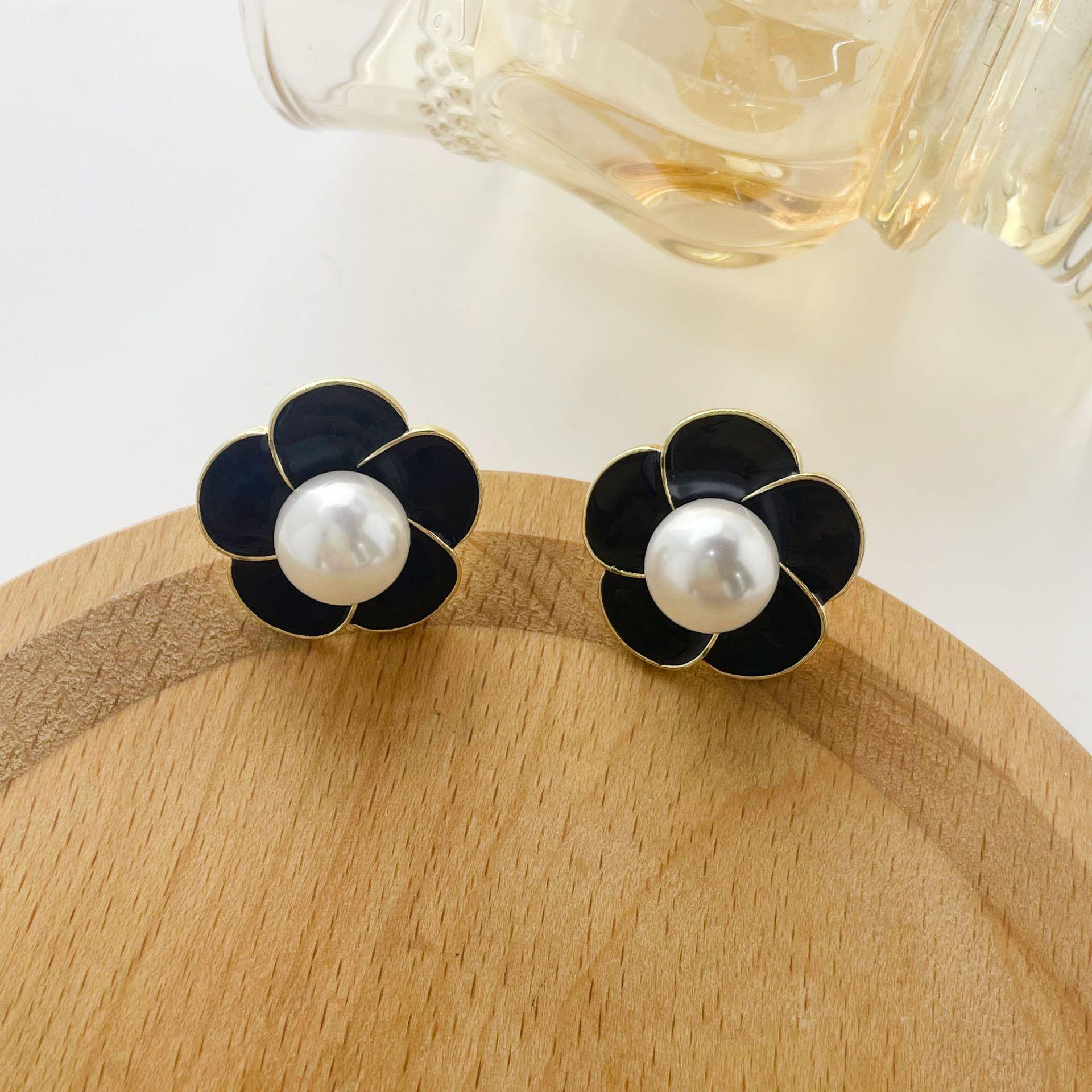 Silver Needle Camellia Pearl Drip Earrings - Elegant Artistic Flower Design for Women