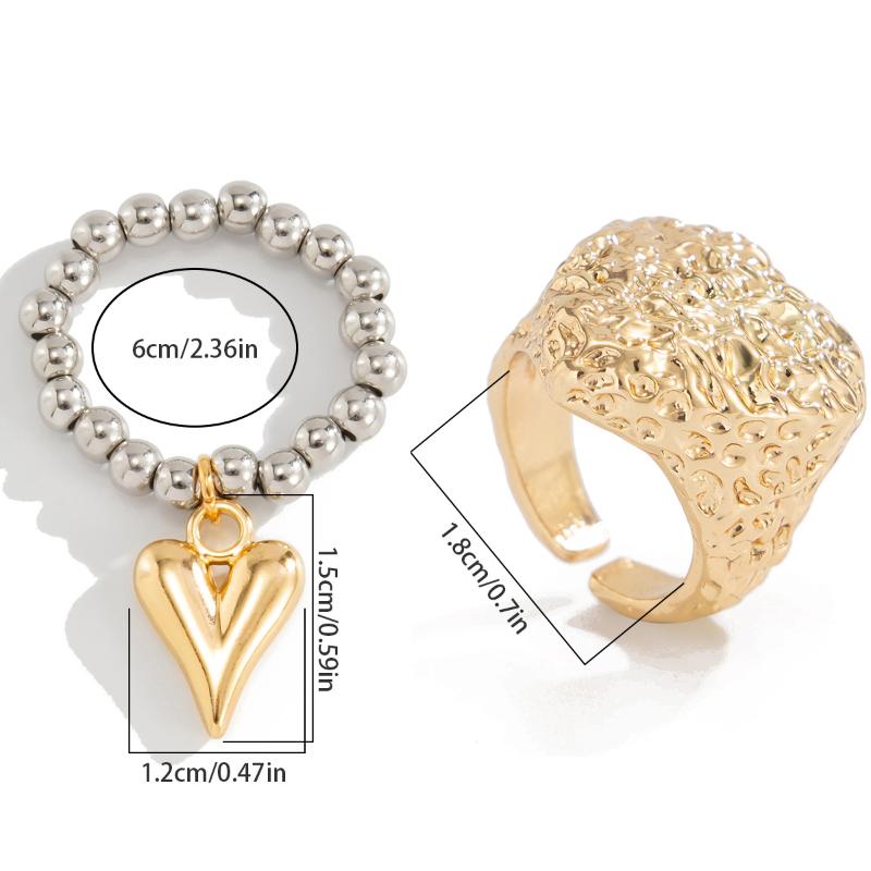 Ins Jednoduchý prsten na prst se srdíčkem Prsten s korálkovým řetízkem s přívěskem srdce pro ženy Osobnostní kovové prsteny Dámské šperky