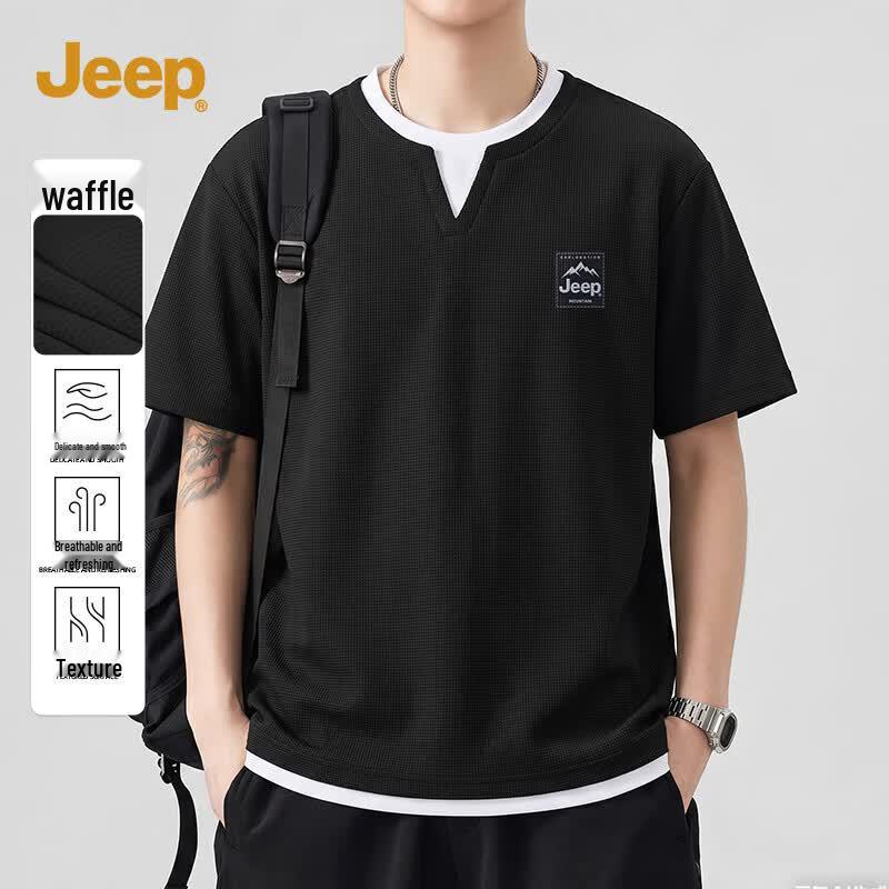 

JEEP Men s Waffle Faux Two-Piece Short Sleeve T-Shirt XL