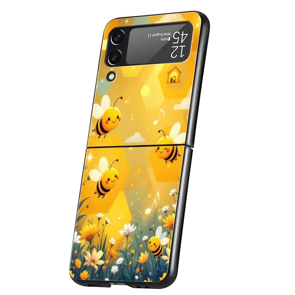 Honeybee Flower Pattern Hard PC Phone Case For Samsung Galaxy Z Flip 7 6 5 4 Black Cover For Galaxy Z Flip 3 Foldable Shell Bags