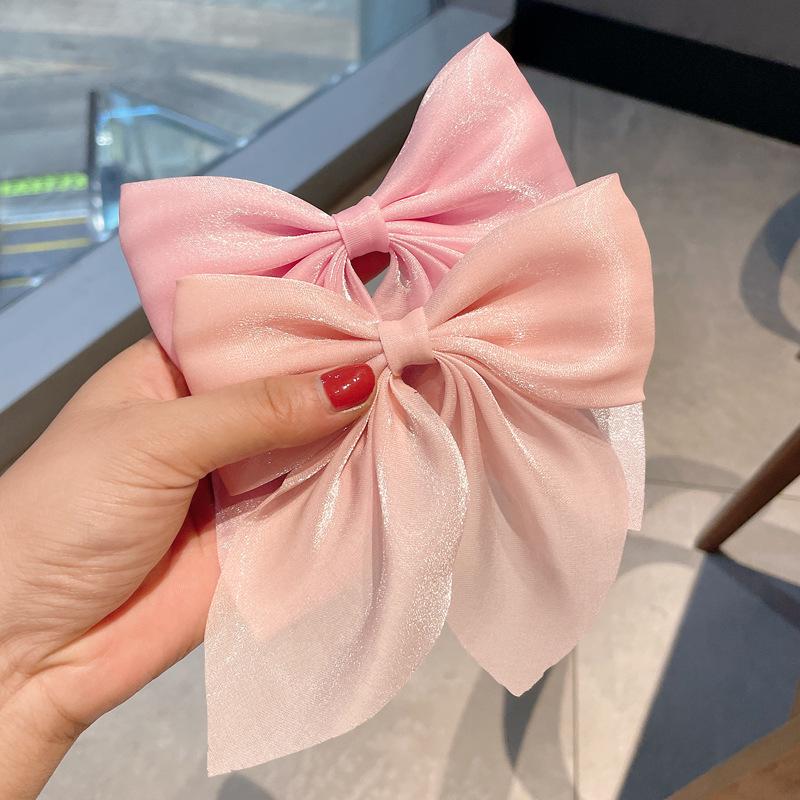 Celebrity Pearl Satin Bow Hair Clip - Black/Red Duckbill Headwear