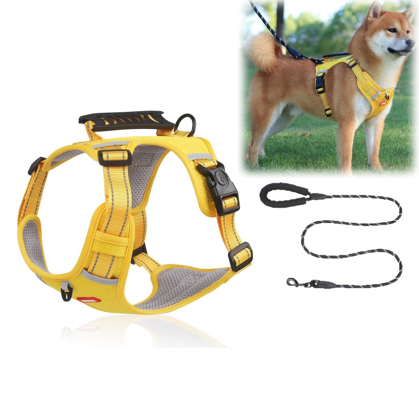 

Шлейка для собаки GIIPET, подходящая для мягкой собаки, легко надевается и снимается, регулируемый светоотражающий ошейник для прогулок, поводок S, 2-45 кг, шлейка, жёлтый