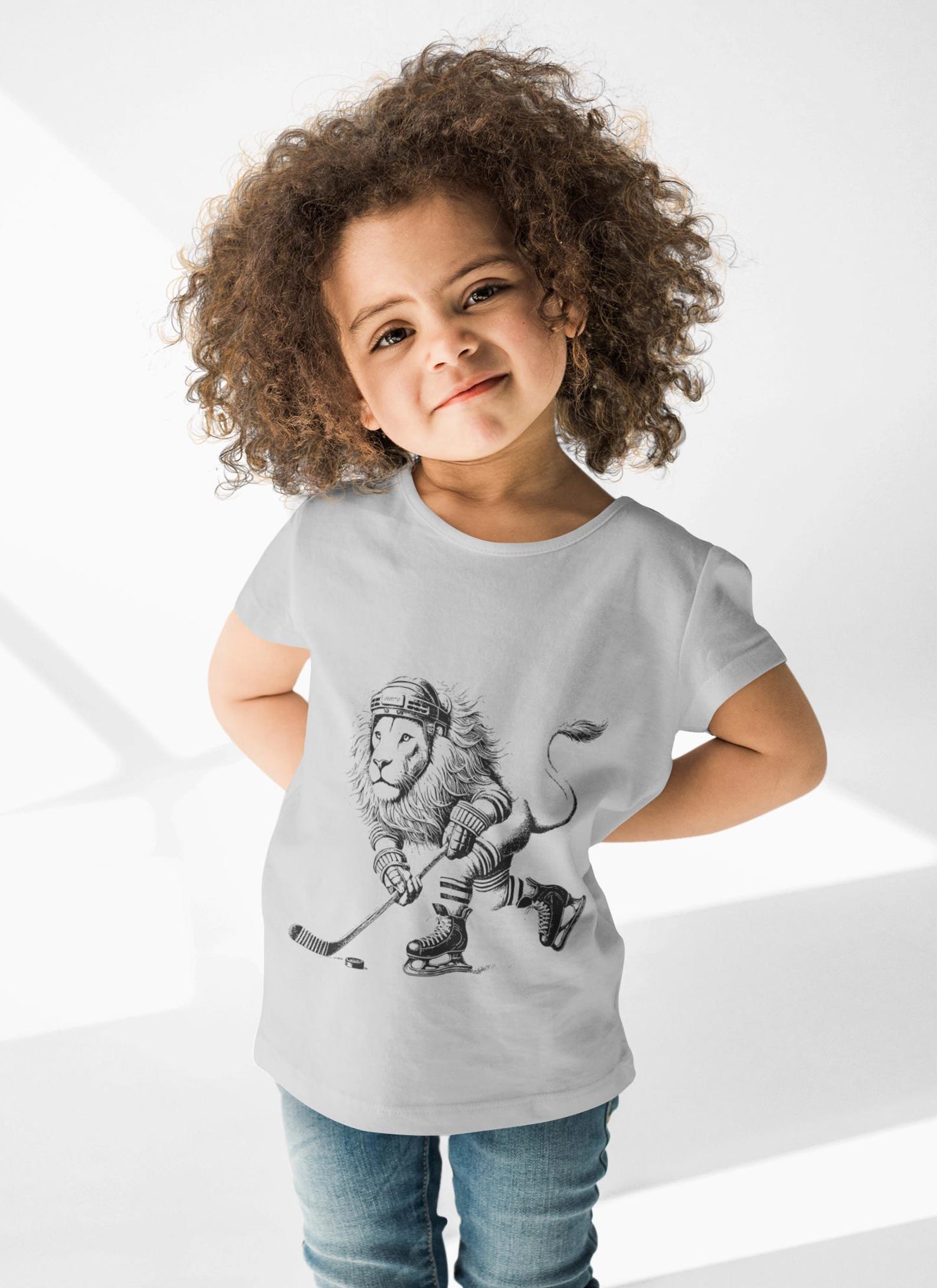 Lion Playing Hockey Kids Tee | Sports Animal Sketch 3XL