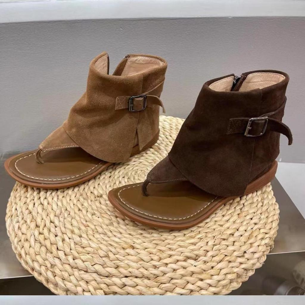 Sheepskin Fashion Literary New High-top Sandals Women's Round Head Toe Side Zipper Cool Boots Women