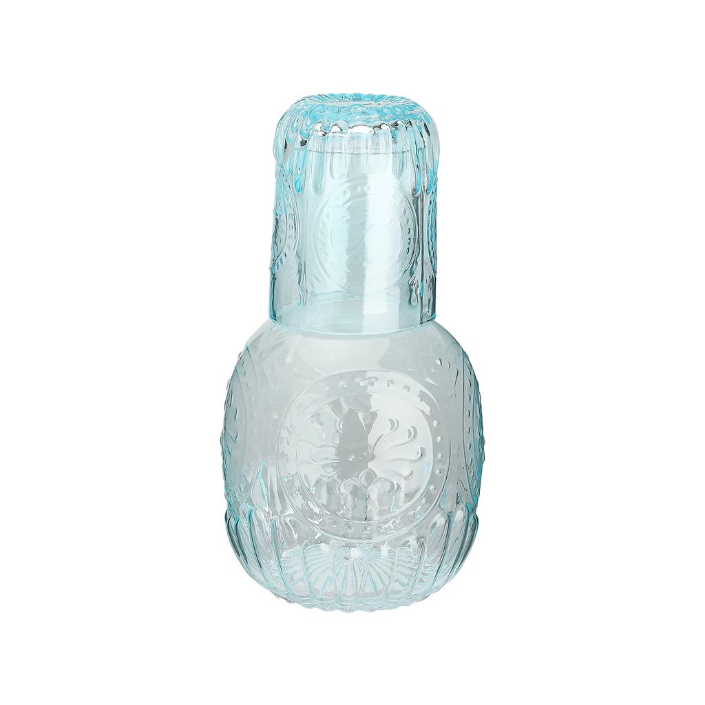 Jug and Glass Set Bedside Water Carafe Crystal Bottle Retro with Relief for Juice