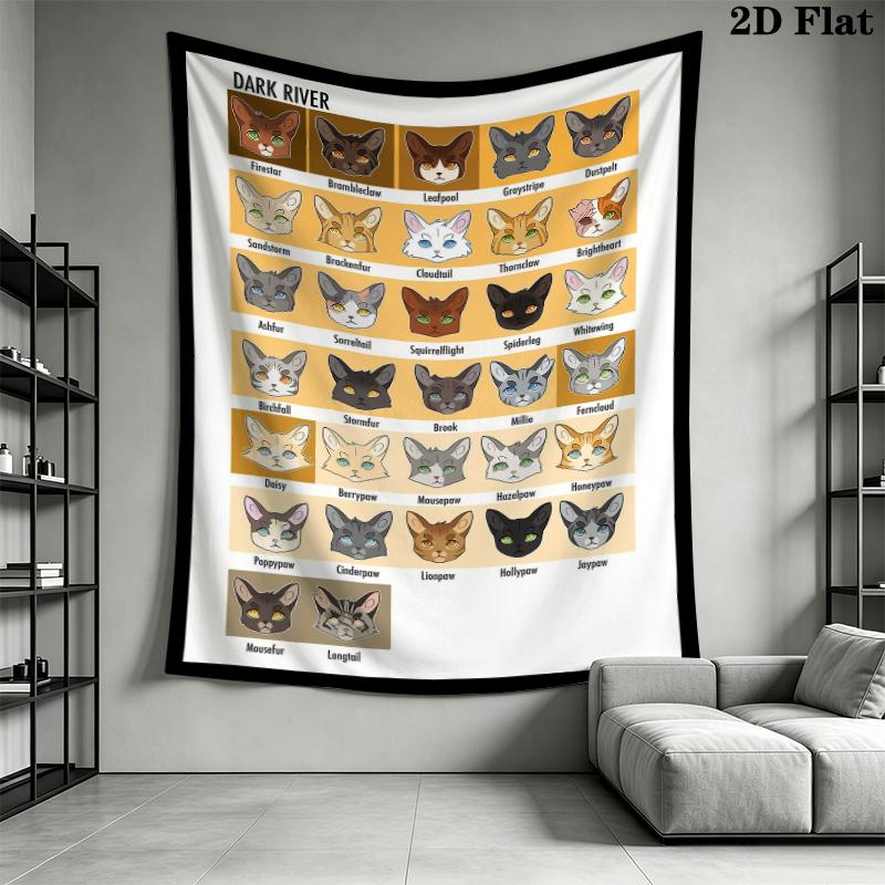 Cat Warrior Wall Tapestry Aesthetic Wall Hanging Printed Fabric Blanket Decorative Tapestries for Bedroom Living Room Home Decor