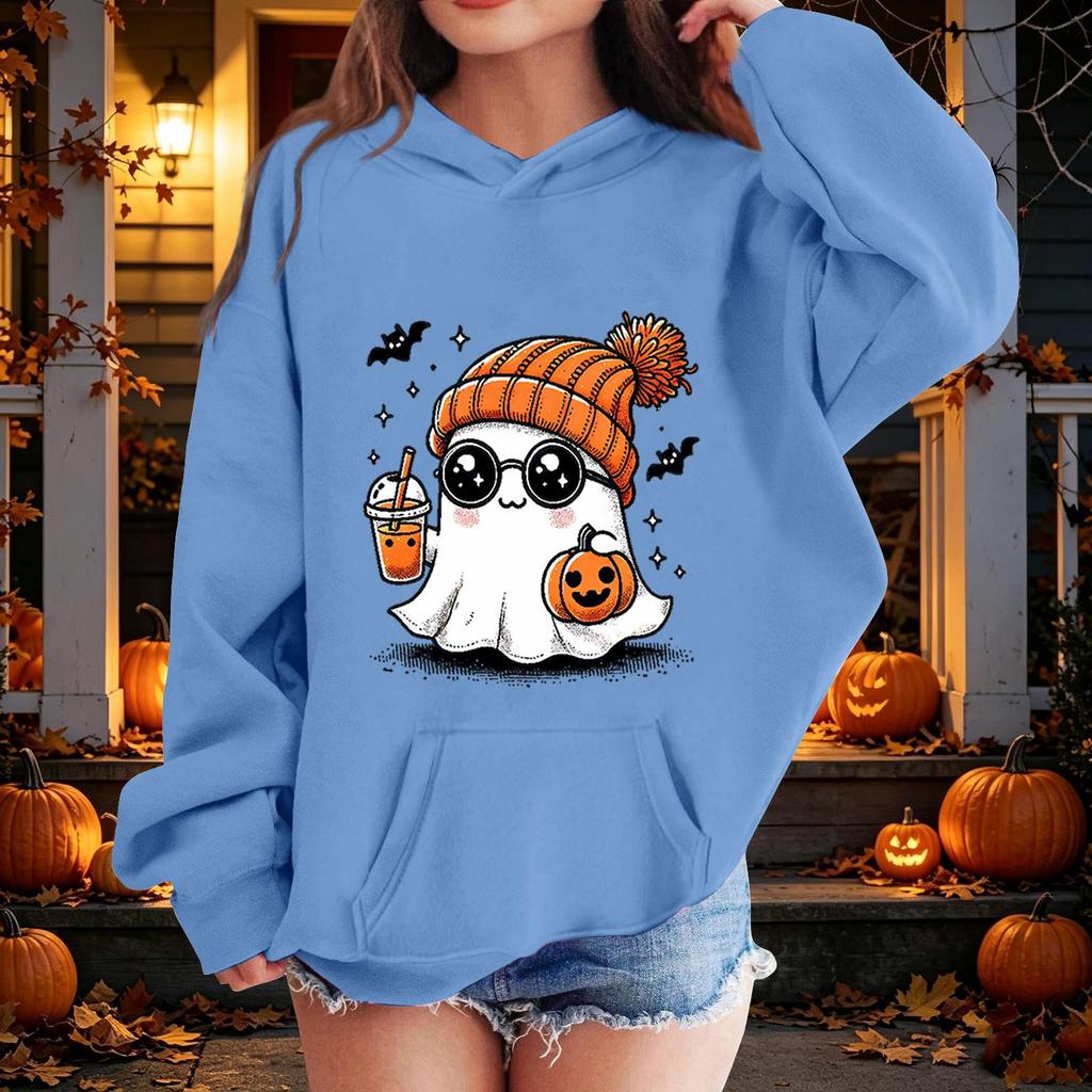Kids Halloween Printed Hoodie, Loose Fit Casual Pullover for Boys Girls