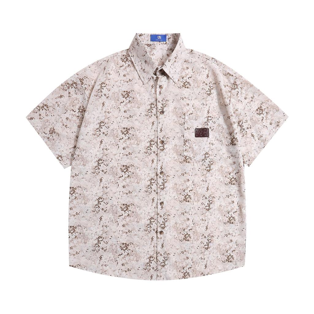 Floral Short Sleeved Shirt for Men, European and American Trend, Digital Printing, Casual Loose Fitting Japanese Style Lapel Shirt, Thin Cardigan