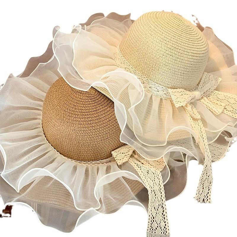 Trendy Women's Summer Straw Hat With Embroidered French Lace And Uv Protection