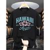European Size Men's T-Shirt with Hawaii Print & Hibiscus Flower - Short Sleeve Casual Shirt Lettering & Hibiscus with Hawaiian Flower Design