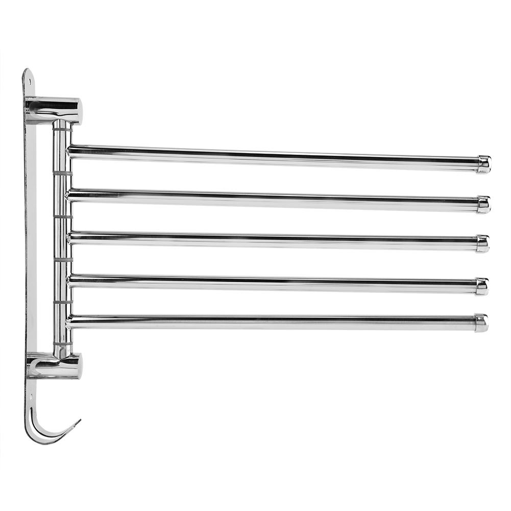 

Stainless Steel Wall Mount Rotary Towel Rack Bathroom Towels Rail with Hook(Five Rods)