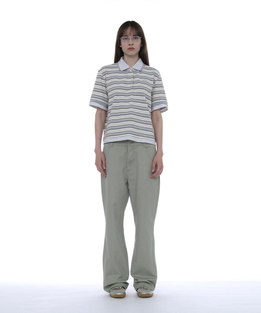 PARTIMENTO WOMEN Double Layered Stripe Polo Tee_Sky