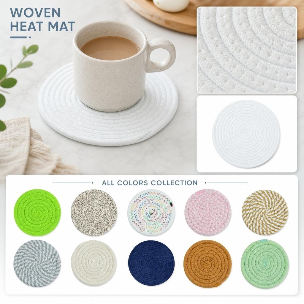 Cotton Rope Woven Placemat - Heat Trivet for Hot Dishes, 7 Inch Round