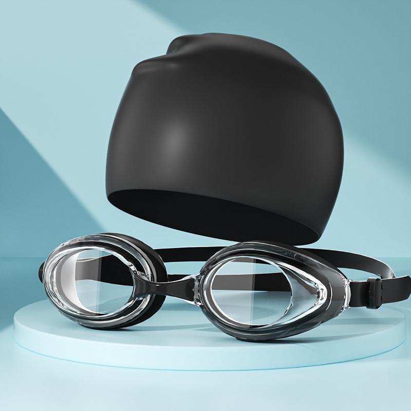 2pcs Adult Swimming Goggles and Swimming Cap, Anti-Leakage and Anti-Fog Swimming Goggles
