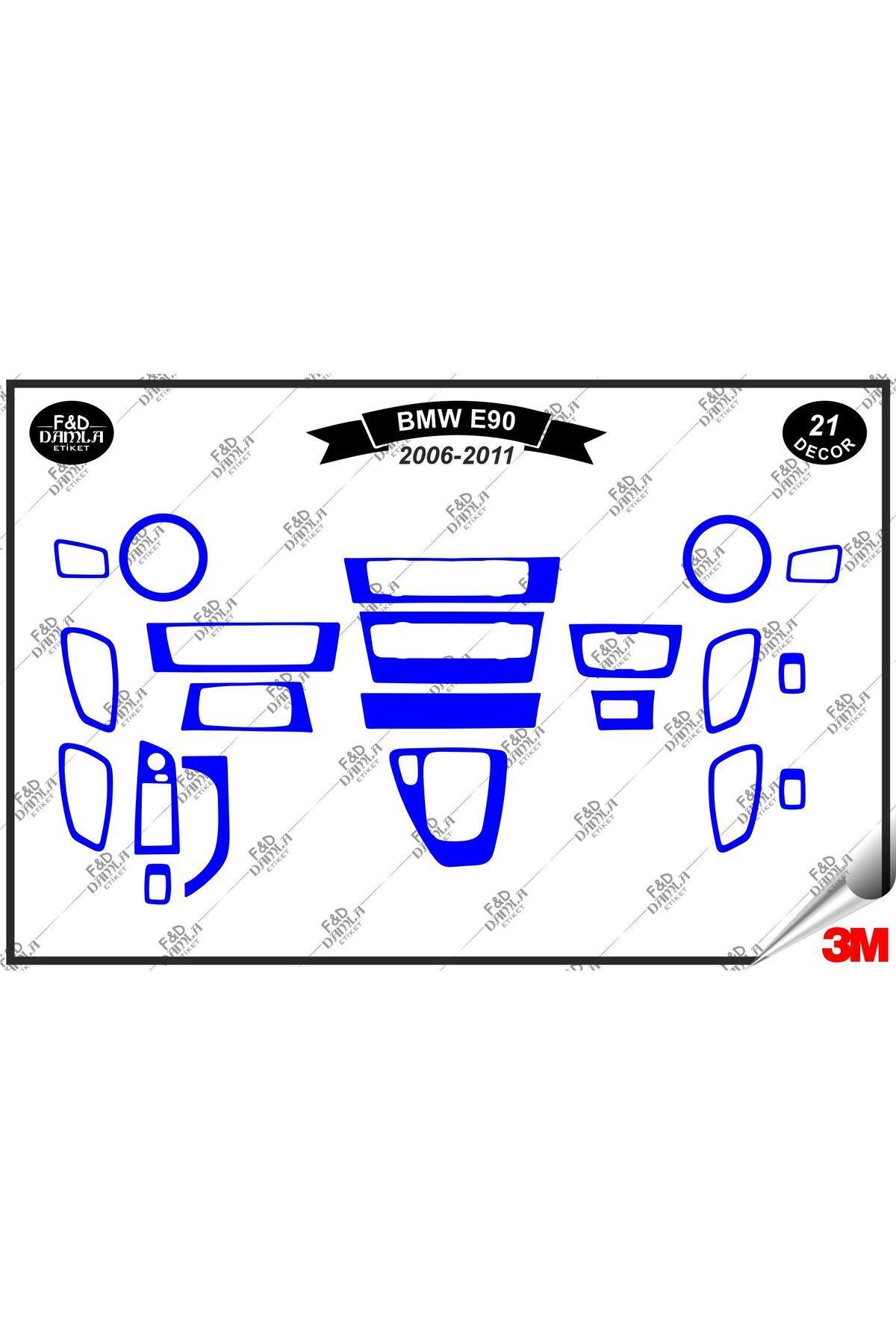 

BMW E90 2006-2011 Torpido Konsol Trim Göğüs Maun Kaplama Set 21 Parça Mavi
