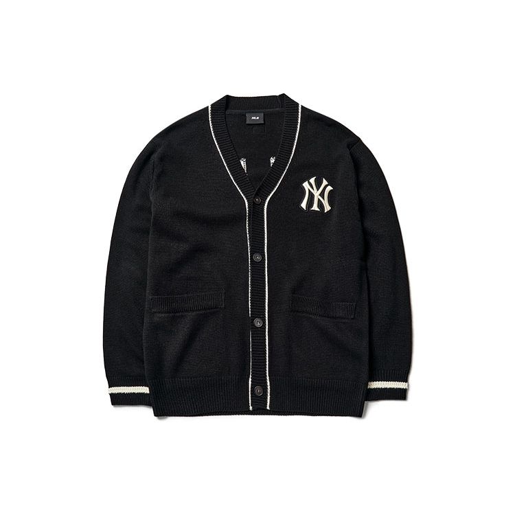 MLB New York Yankees Embroidered Logo Solid Color Knitted Cardigan Sweater Unisex sweater Black 3AKT00114-50BKS