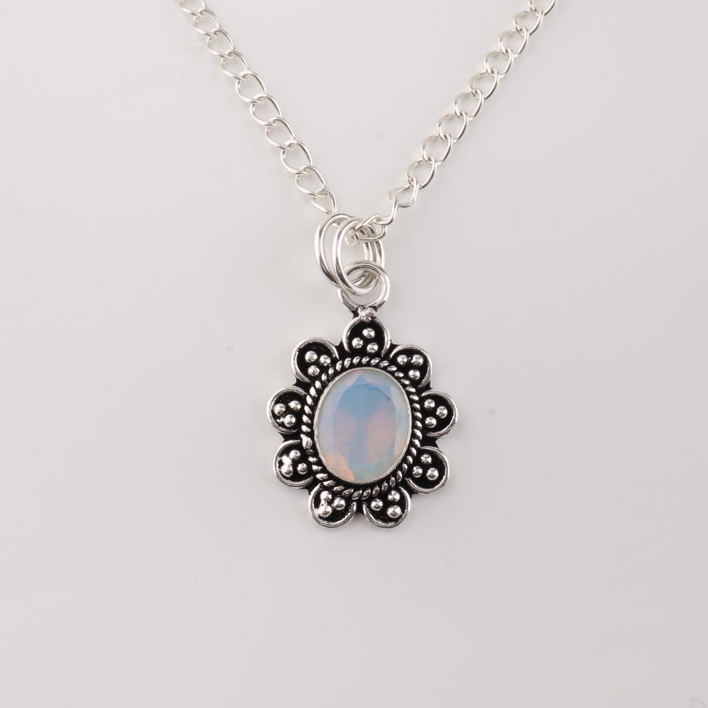 Milky Opal Gemstone 925 Sterling Silver Jewelry Handmade Pendant 1.37" For Women CP-40-15