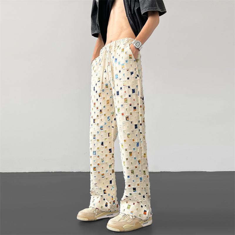 Pantaloni Uomo Moda Retrò Colorati a Quadri Pantaloni Uomo Streetwear Hip-hop Larghi con Fori Pantaloni Uomo M-3XL