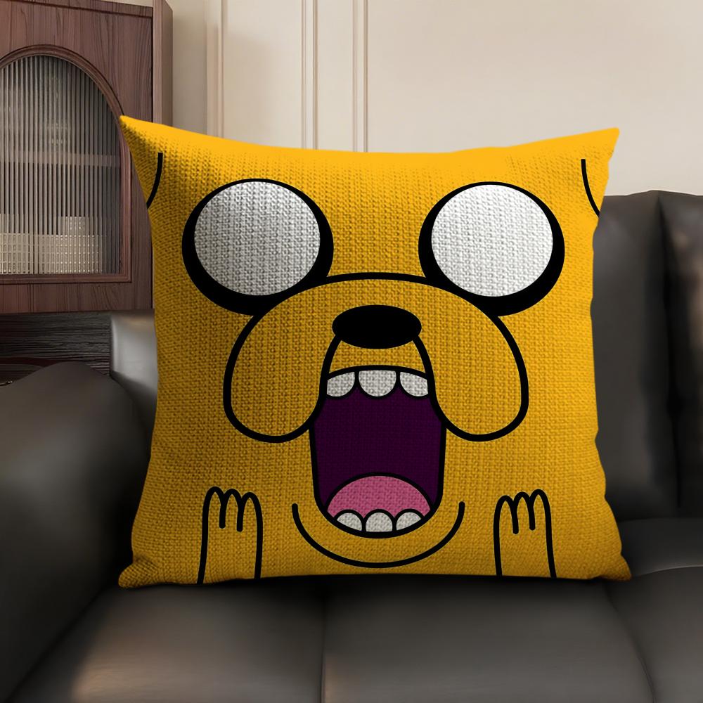 Cartoon A-Adventure Time Cushion Cover Natural Linen Organic Fabric Double-Sided Printing Sofa Home Decor Gift Pillow Case