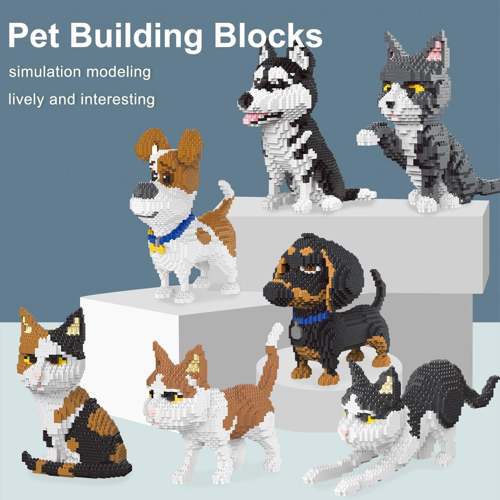 Diy Puzzle Assembly Pet Dog Building Block Simulation Cat Model Children Assembly Miniature Building Block Toy
