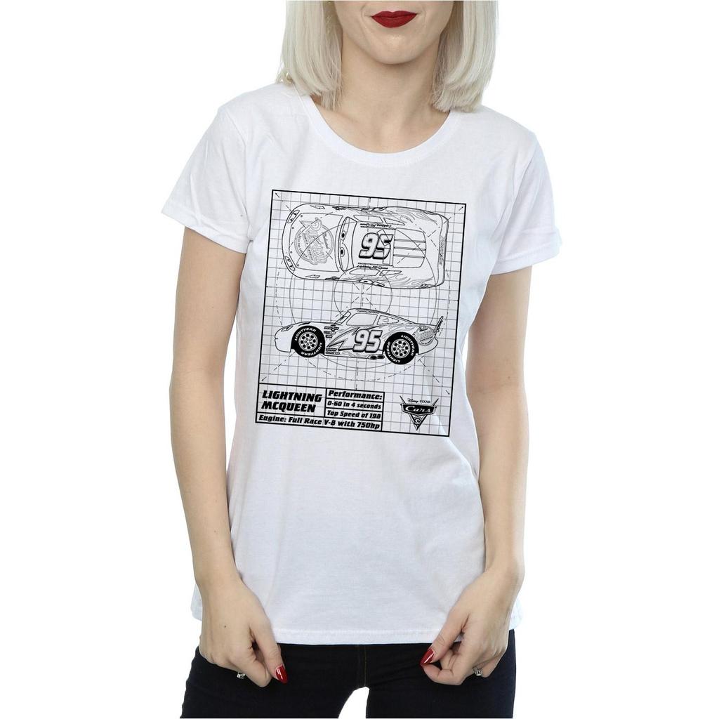 Disney Womens/Ladies Cars Lightning McQueen Blueprint Cotton T-Shirt