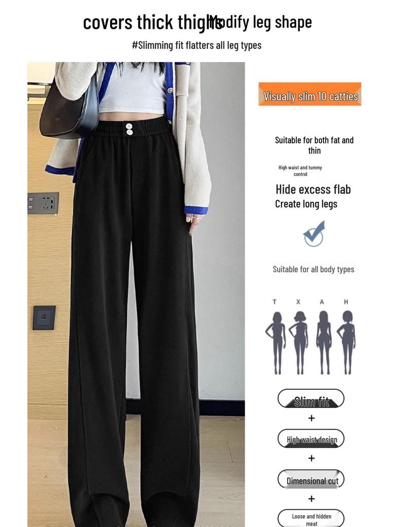 Plus Size High Waist Drapey Slimming Wide-Leg Pants for Women - Spring/Autumn 2024