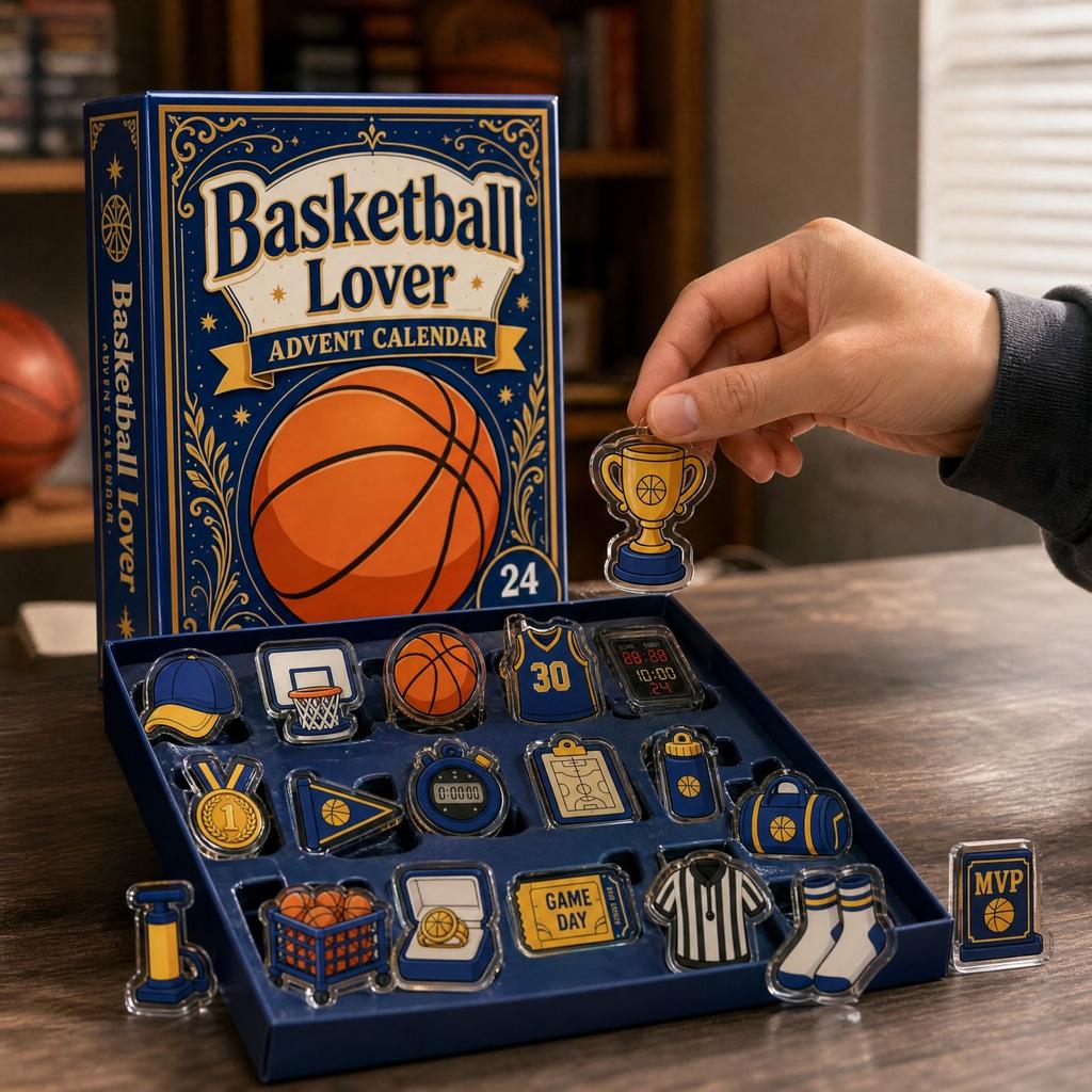 Sports Advent Calendar Days 2D Acrylic Blue and Yellow Basketball for Fans