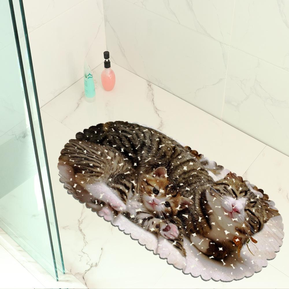Cute Pet Cat Picture Balcony Bathroom Mat Hydrophobic Non-Slip Door Mat Swimming Pool Public Places Non-Slip Floor Mat
