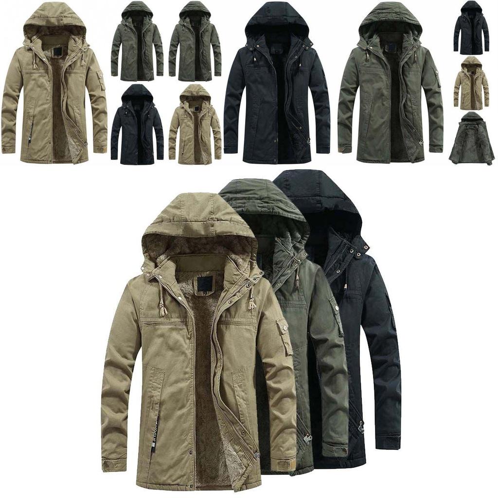 Luxuriously Faux Fur Lined Men's Parka Coat Hoodie Zipper Winter Jacket
