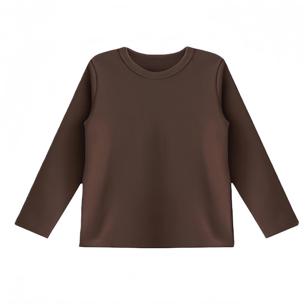 Kids' Long Sleeve Base Layer Top - Plain White or Black Pure Cotton T-shirt for Boys and Girls, Spring/Fall Wear