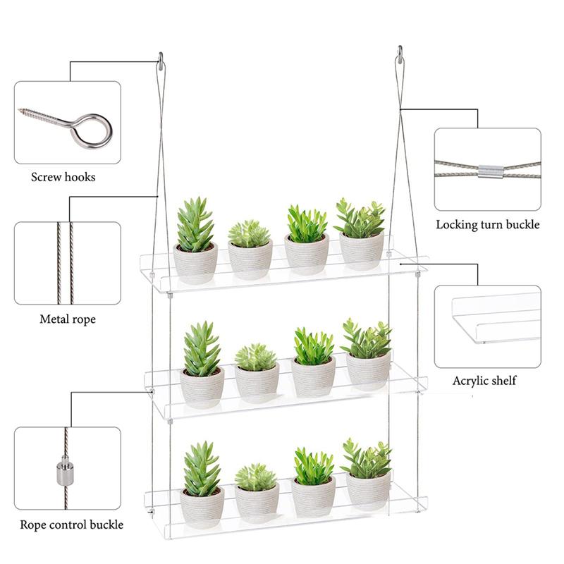 M-Modern-3-Tier Window Plant Shelves 16 Inch, Acrylic Adjustable Hanging Floating Shelf, Window Sill Extender For Indoor Plants