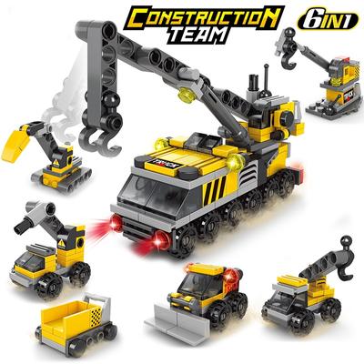 6 IN 1 DIY Stadt Bautrupp LKW Kran Gabelstapler Kleine Größe Bausteine Kit Zahlen Bricks Pädagogisches Spielzeug Für Kinder 6+
