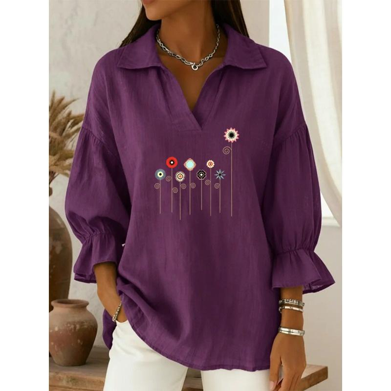 JPNTKY Women's Fashion Casual Summer Spring POLO Neck 3/4 Sleeves Blouses & Shirts