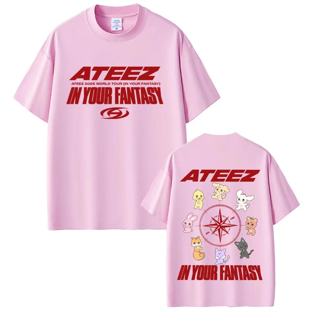 Korean Band Ateez In Your Fantasy 2025 World Tour T Shirt Funny Cartoon Tshirt Unisex Unisex Kpop Fashion Trend Short Sleeve TShirt