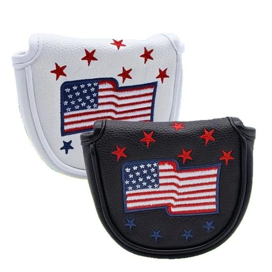 Golf Club Head Cover for Woods Driver Fairway Hybrid Faux Leather Mallet Putter Covers with Magnetic Closure US Flag Pattern Blade Headcover Protector