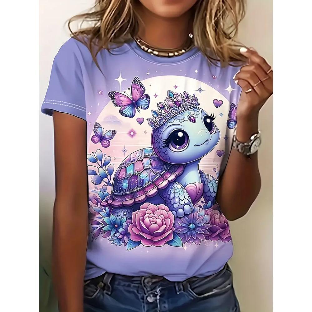 Summer Fashion Cartoon Seahorse 3D Print T-shirts Women Streetwear Casual Short Sleeve T Shirt O-neck Tees Tops Clothing