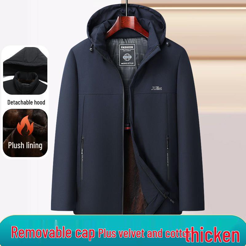 Men's Mink Velvet Parka: Winter Hooded Jacket for Middle-Aged & Elderly, Warm & Thickened with Plus Velvet