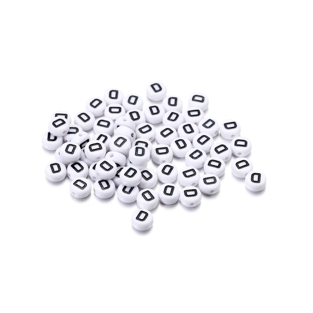 Bílé kulaté korálky s černými písmeny – sada 26 písmen pro vlastní výrobu náhrdelníků a řetízků na telefon