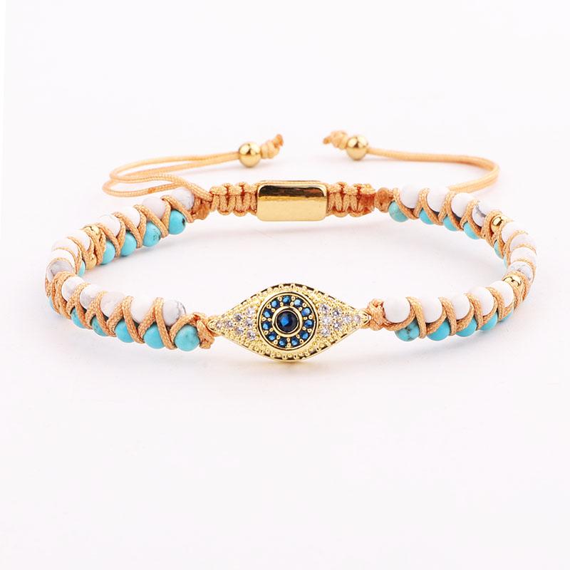 High Quality New Fashion Cute Design CZ Micro Pave Blue Eye Charm Small Gemstone Handmade Macrame Friendship Cord Bracelet Women