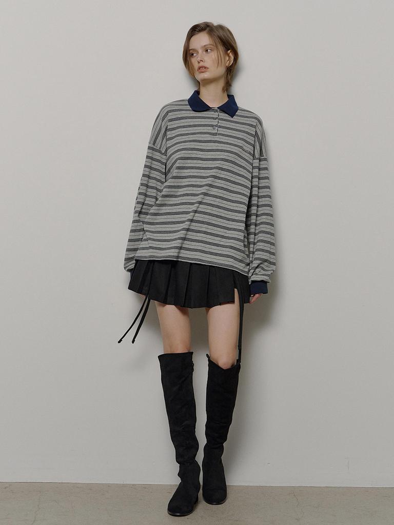 Lonkeu Ribbon Pleats Mini Skirt (Black)