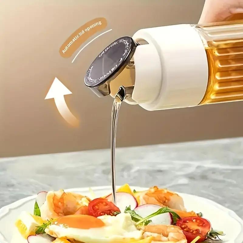 1PC 500ML Automatic Opening and Closing Oil Glass Bottle Leak-proof Olive Oil Storage Vinegar Dispenser for Cooking Baking Salad