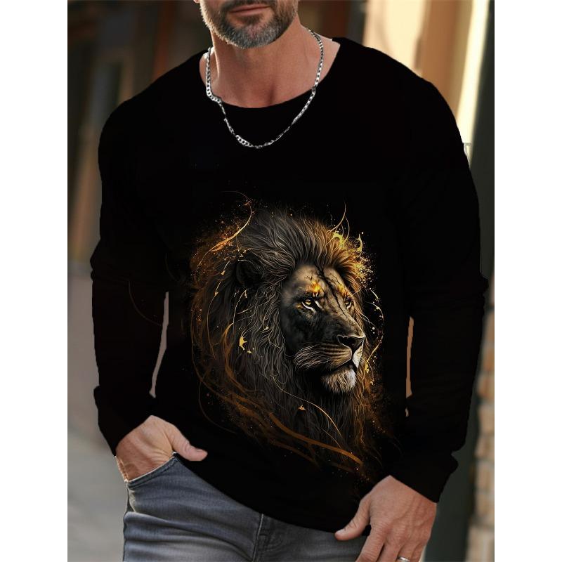 Fashion Lion Graphic 3D Full Print Clothing Vintage Men Long Sleeve T-shirt for Men Casual Top Fashion Trackwear