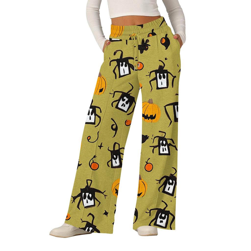Women's Halloween Printed Fashionable Loose Casual Wide Leg Pants