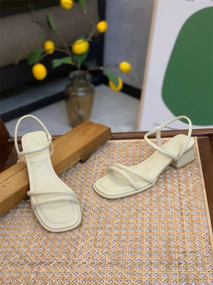 French Thick Heel Strap Sandals Women's Summer New Fashionable Versatile Gentle One-word Strap with Skirt Sandals
