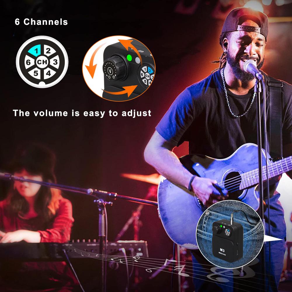 Wireless in Ear Monitor System 2.4G Mono/Stereo Wireless IEM Transmitter Receiver for Studio/Band/Live Performance