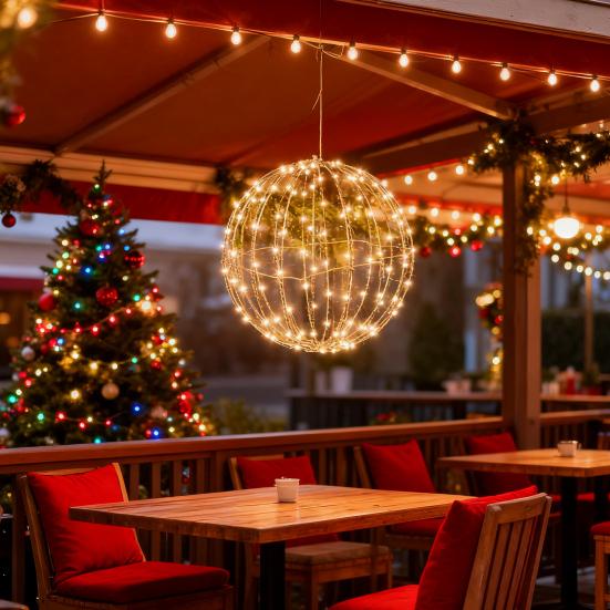 Christmas LED Light Ball Foldable Large Lighted Sphere for Tree Metal Frame Sphere Light for Indoor Outdoor Garden Patio Decor