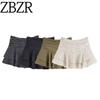 Zbzr Spring New Women Clothes Western Style Fashion Pleated Laminated Decorative Mid-Waist Culottes 4661507 070