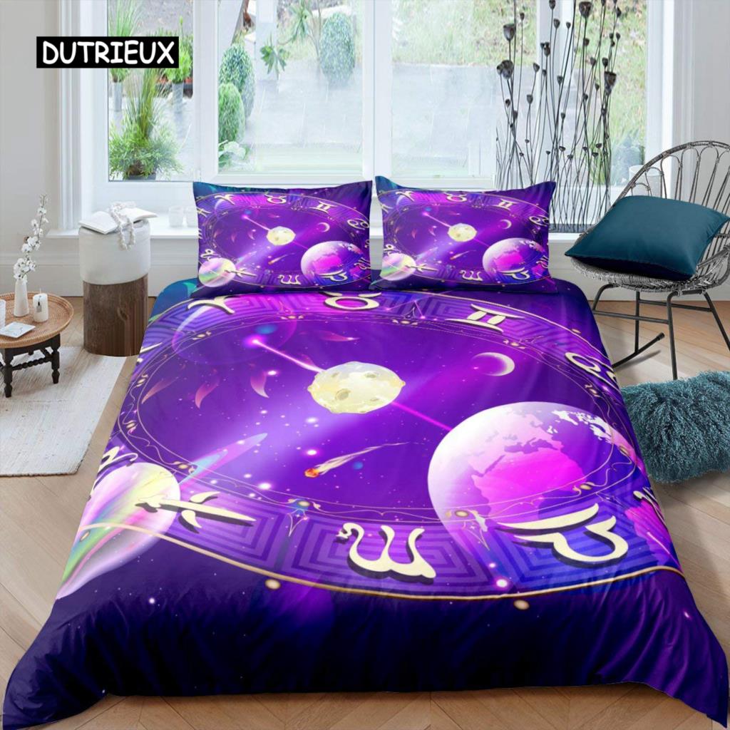 Constellation Duvet Cover Set Golden Pattern Comforter Cover Zodiac Signs Starry Sky Animal Queen Size Quilt Cover for Boy Men