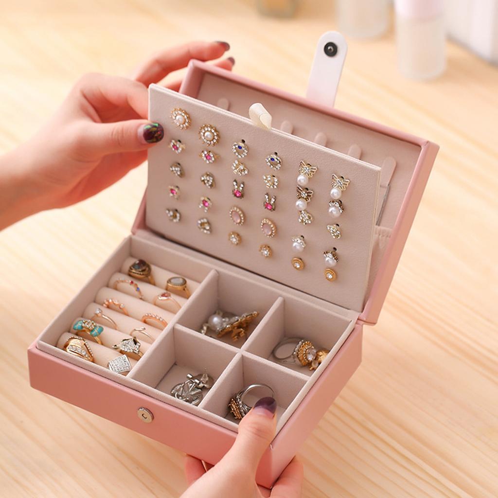 2 Layer Jewelry Holder Leather Jewelry Organizers with Buckle Jewelry Cases