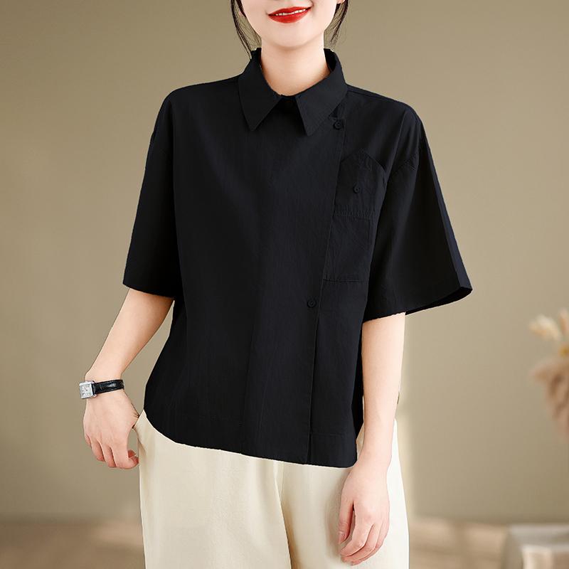 DIMANAF 2026 Women Plus Size New Summer Blouse Shirt Short Sleeve Casual Loose Lady Tops Shirts Cotton Print